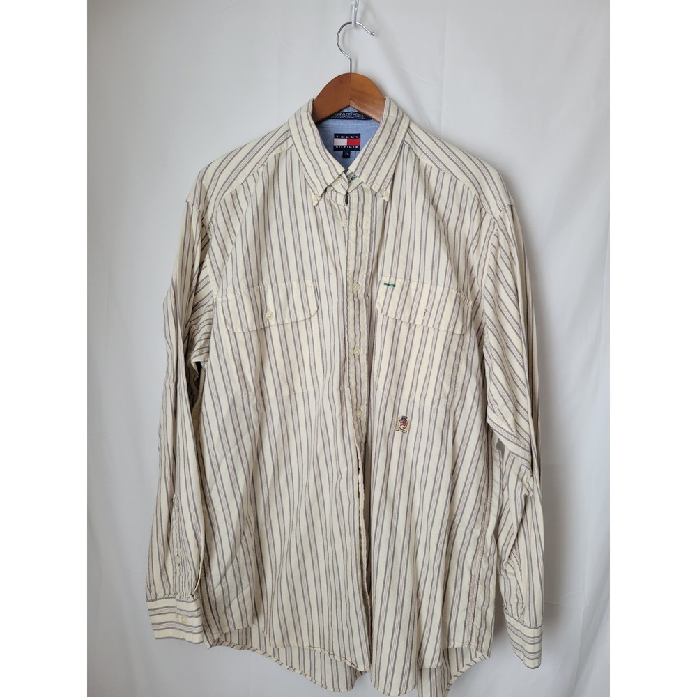 VTG Tommy Hilfiger Men's Large L/G Striped Button Down Shirt Long Sleeve